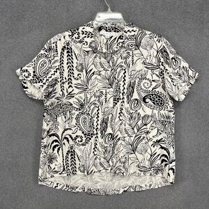 Jane Delancey Button Up Top Womens Medium Linen Blend Tropical Jungle‎ shirt